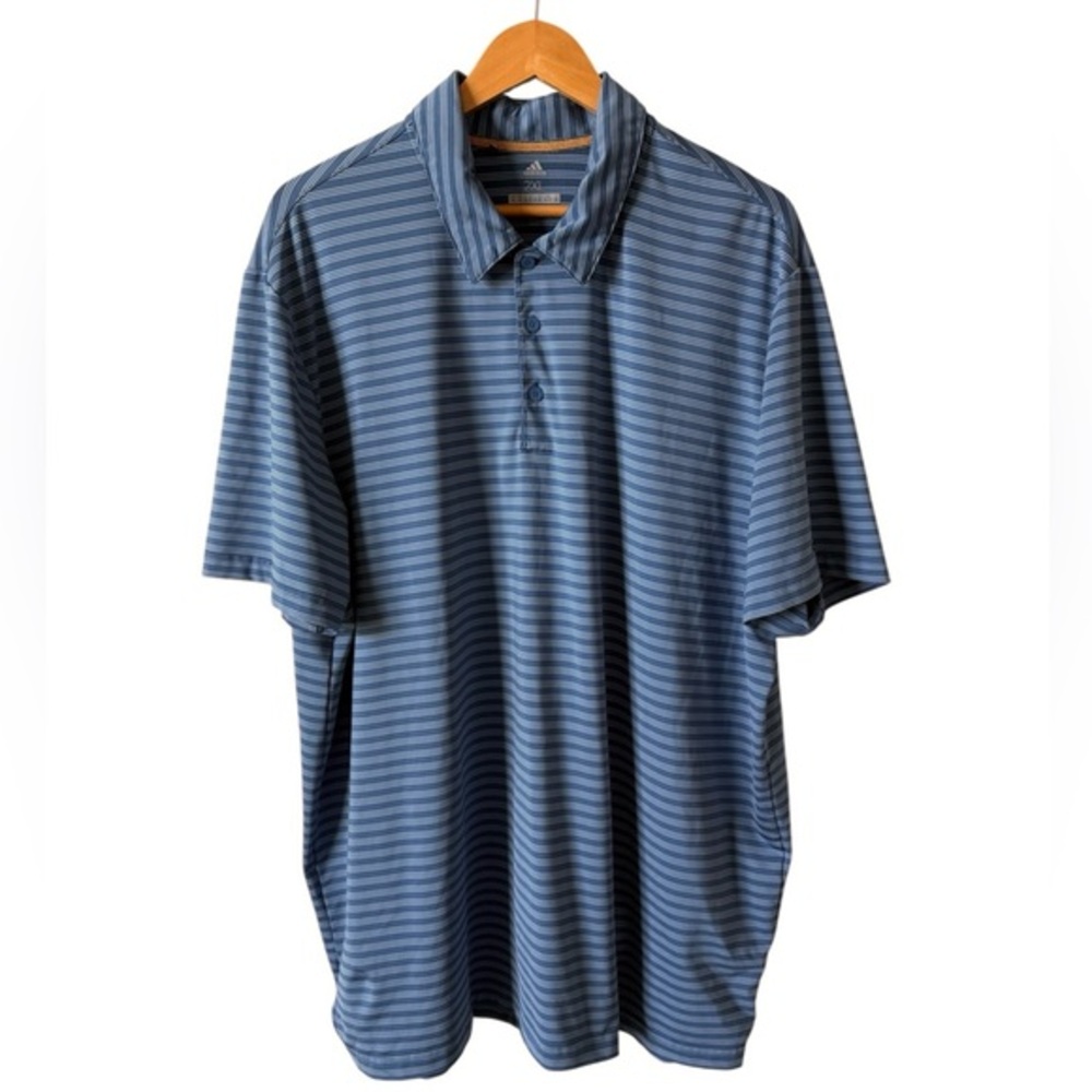Adidas Golf Polo Shirt Men’s 2XL Blue‎ Stripe Performance Stretch NWOT